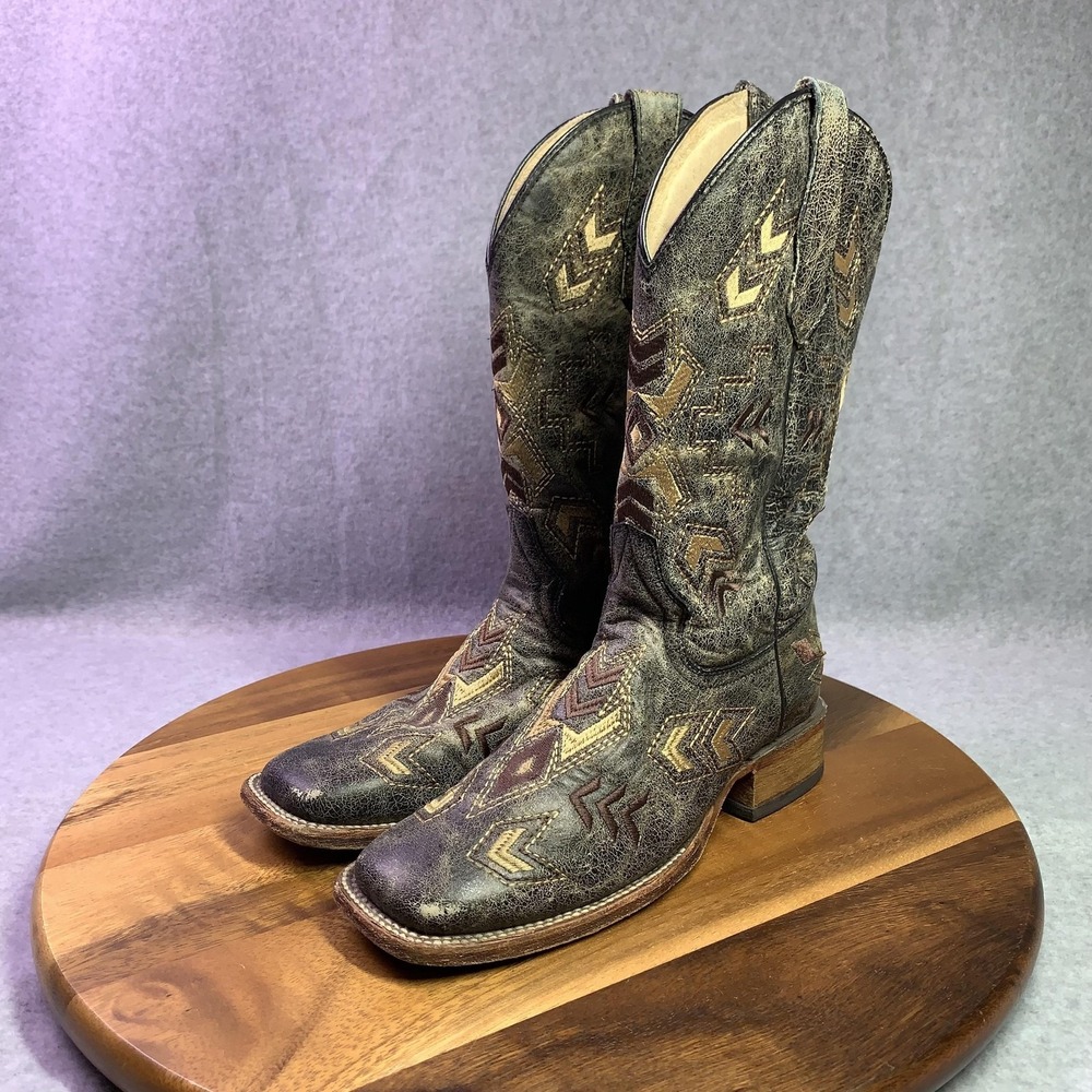 Circle G Boots Womens 6 Gray L5253 Western Embroidered Leather Square Toe